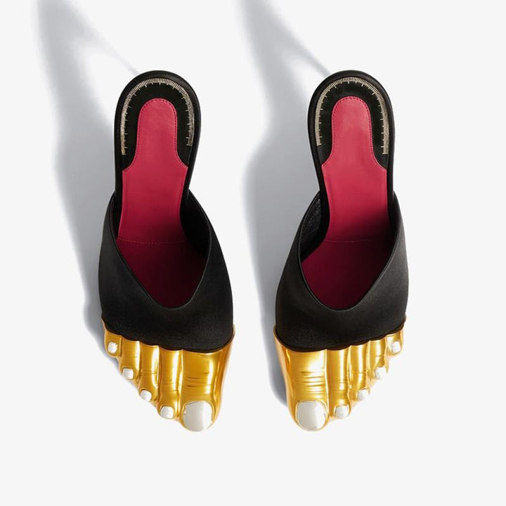 Satin Mules 100mm with Golden Details - Arno Conti Shoe